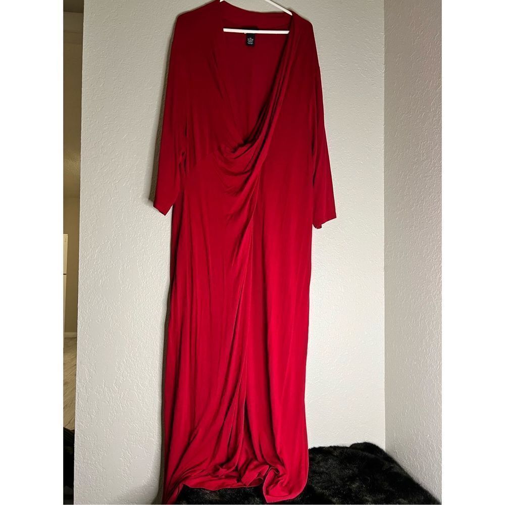 Catherines Anywhere Dress Womens 4X Red Maxi Rayon Spandex Faux Wrap